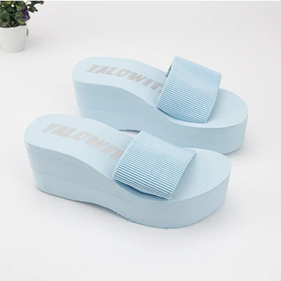 

2021 Cheap Simple Chanclas Elastic Fabric Slippers Women High Heel Beach Flip Flops Summer Platform Sandals Zapatos Mujer Lady