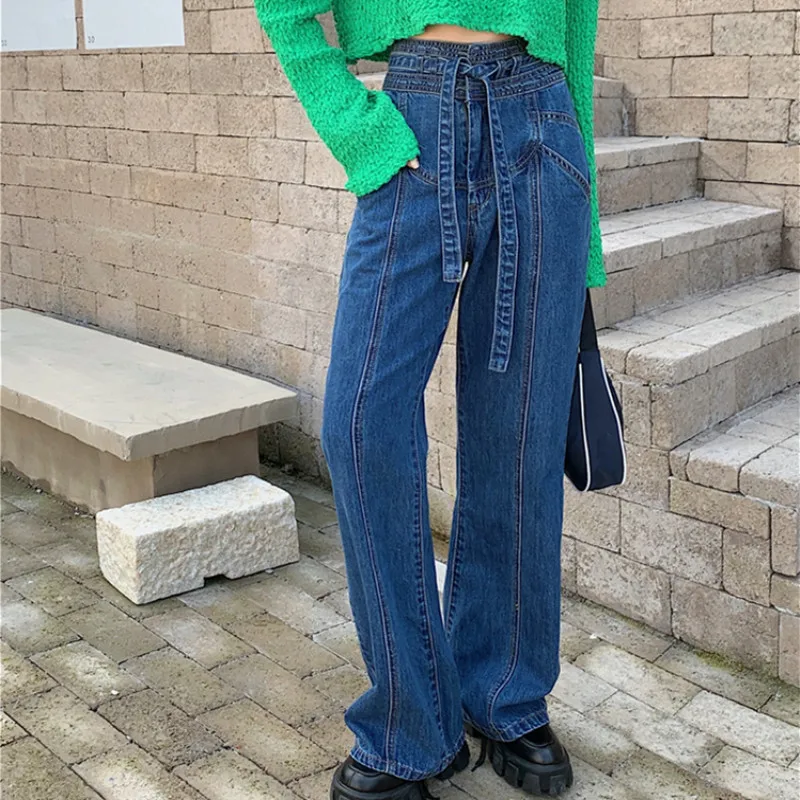 

Винтажные свободные джинсовые брюки Y2K для женщин, весна 2022, прямые мешковатые джинсы с высокой талией, брюки с широкими штанинами, длина в пол P279