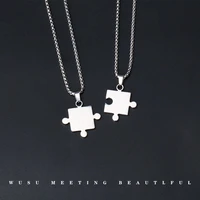fashion cool stainless steel couple bump puzzle necklace titanium steel hip hop ins wind sweater necklace