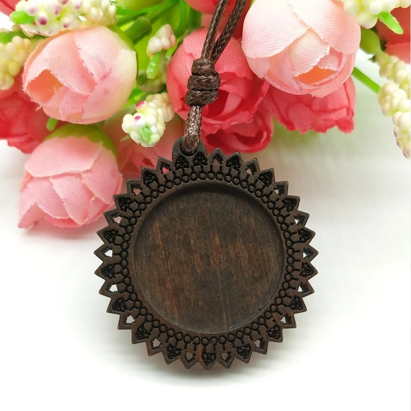 Дерево кабошон настройки подходят 25 мм стекло пустой камея ожерелье основа