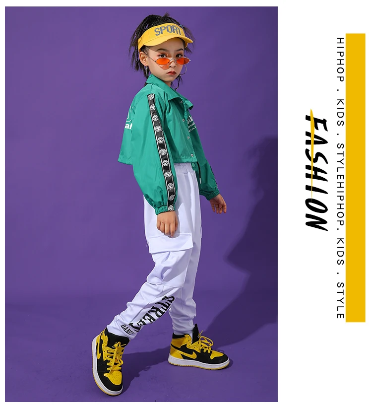 Костюм для танцев в стиле хип-хоп девочек зеленый костюм с длинным рукавом пальто