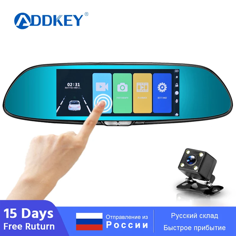 Автомобильный видеорегистратор ADDKEY, 7,0 дюймов, сенсорный видеорегистратор, зеркальная камера FHD 1080 P, двойной объектив с камерой заднего вида, Автомобильный регистратор, видеорегистратор
