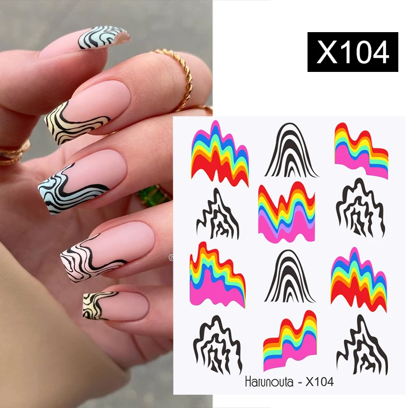 

Harunouta Color Wave Geometry Water Decals Stickers Christmas Snowflakes Slider For Nails Valentine's Day Nail Art Decoration