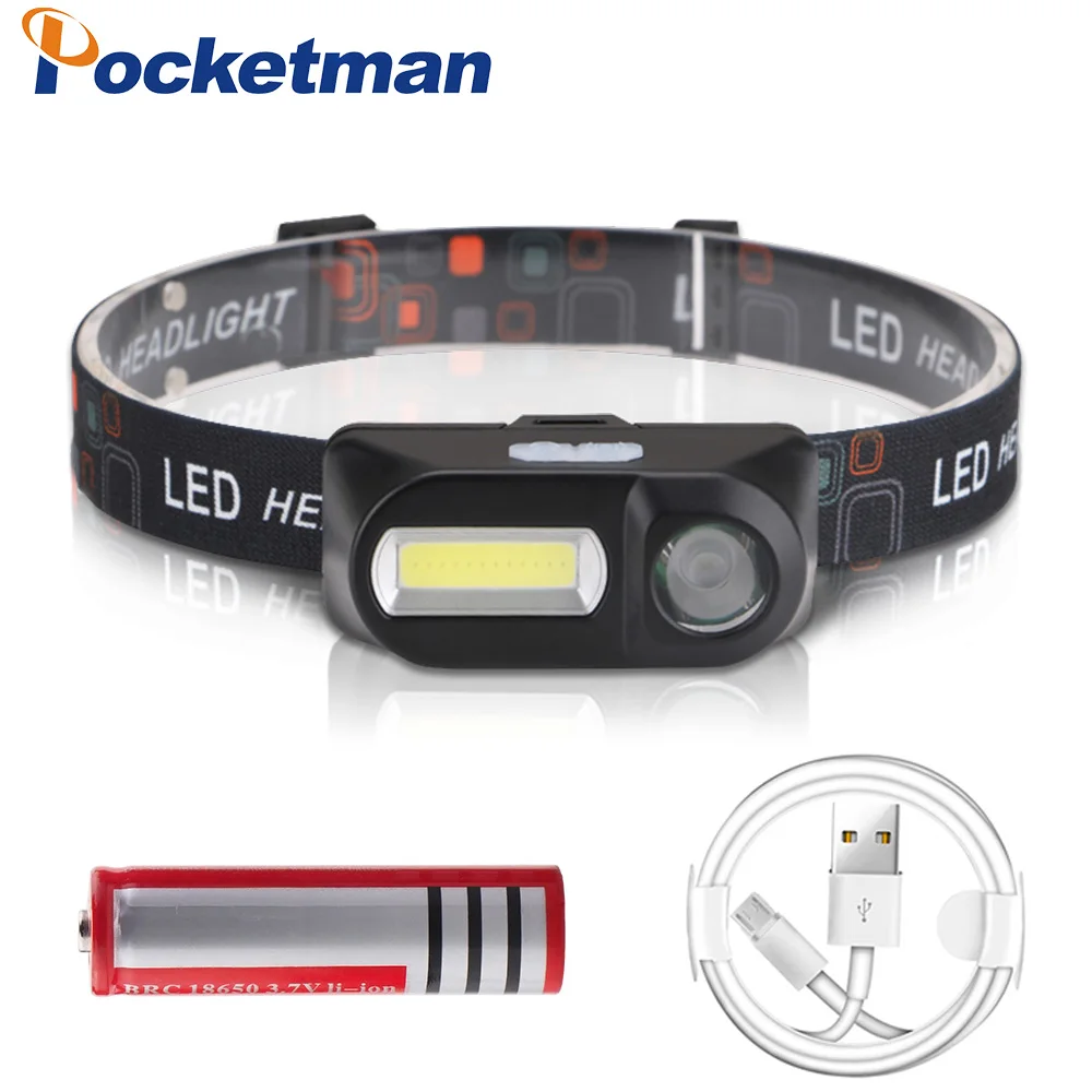 

Drop Shipping Portable mini XPE+COB LED Headlamp USB Rechargeable Camping Head lamp Fishing headlight flashlight torch