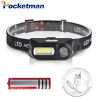 Прямая поставка, портативный светодиодный налобный мини-фонарь XPE + COB с зарядкой от USB, налобный фонарь для кемпинга, рыбалки, фонарик, фонарик