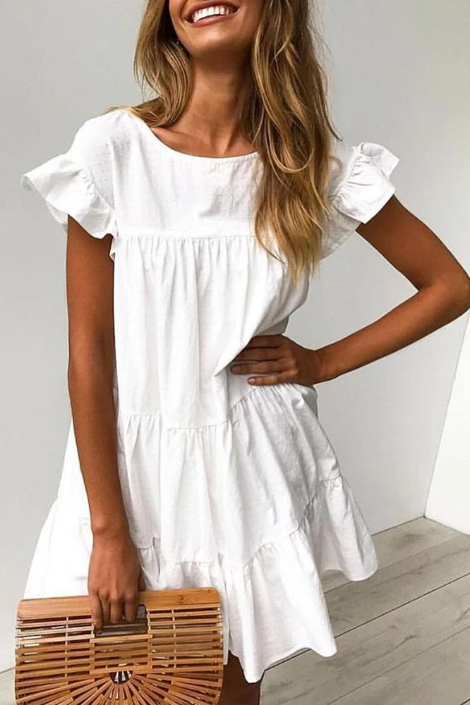 

2021 new Round neck ruffles Ruched casual dress beautiful