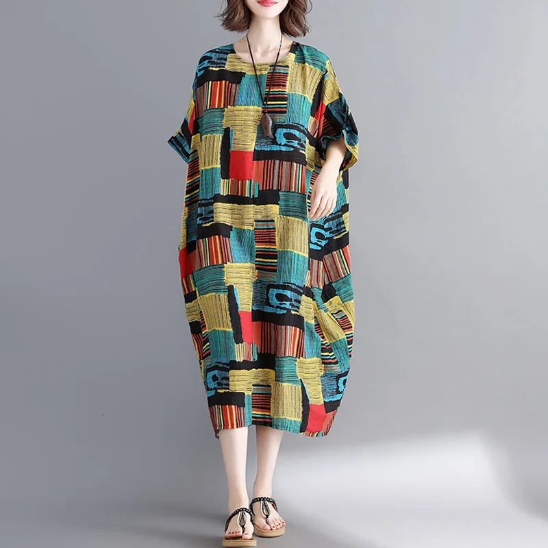 Женское винтажное платье средней длины элегантное льняное большого размера