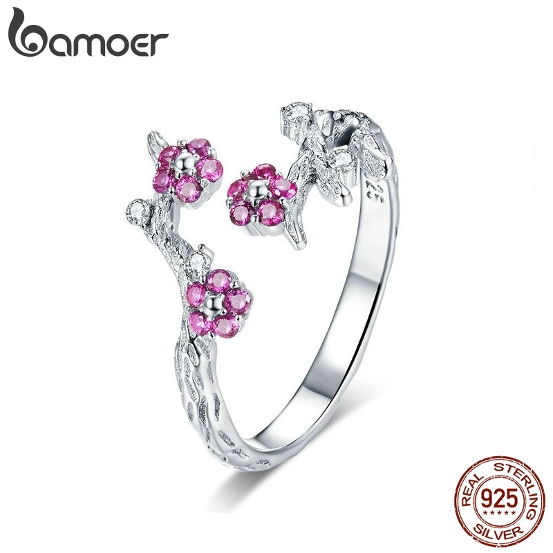 BAMOER,, 925 пробы, серебро, зима, цветущая слива, цветок, открытый размер, кольца для женщин, для свадьбы, помолвки, ювелирные изделия BSR022