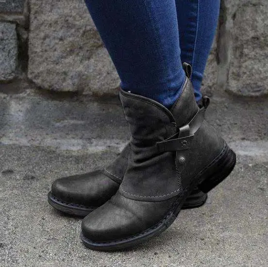 

Winter Warm Women Ankles Boots Pu Leather Patchwork Plush Zipper Buckle Low Heel Female Plush Casual Shoes Short Boots 35--43