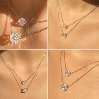 lost lady new fashion heart shaped flower colored zircon pendant necklace same paragraph birthday gift jewelry wholesale