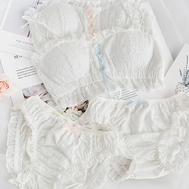 Kawaii нижнее белье белые хлопковые пижамы для женщин Летняя Пижама бюстгальтер