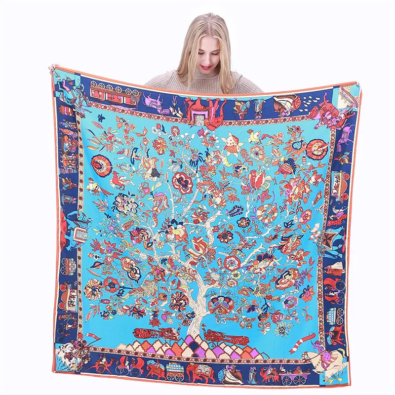 

Women Tree Printed Travel Beach Pashmina Shawl Hijab Ladies Bandana Big Handkerchief Wrap Large Size Twill Silk Scarf 130*130