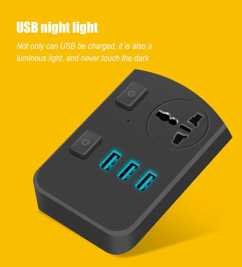 Умная розетка USB 2500 Вт 3 usb-порта с ночным светильник том и независимым