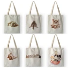 AKB01061 красивые Экологичные сумки для покупок с мультипликационным принтом кошки для женщин, женские холщовые сумки с мультипликационным принтом животных, сумка-тоут
