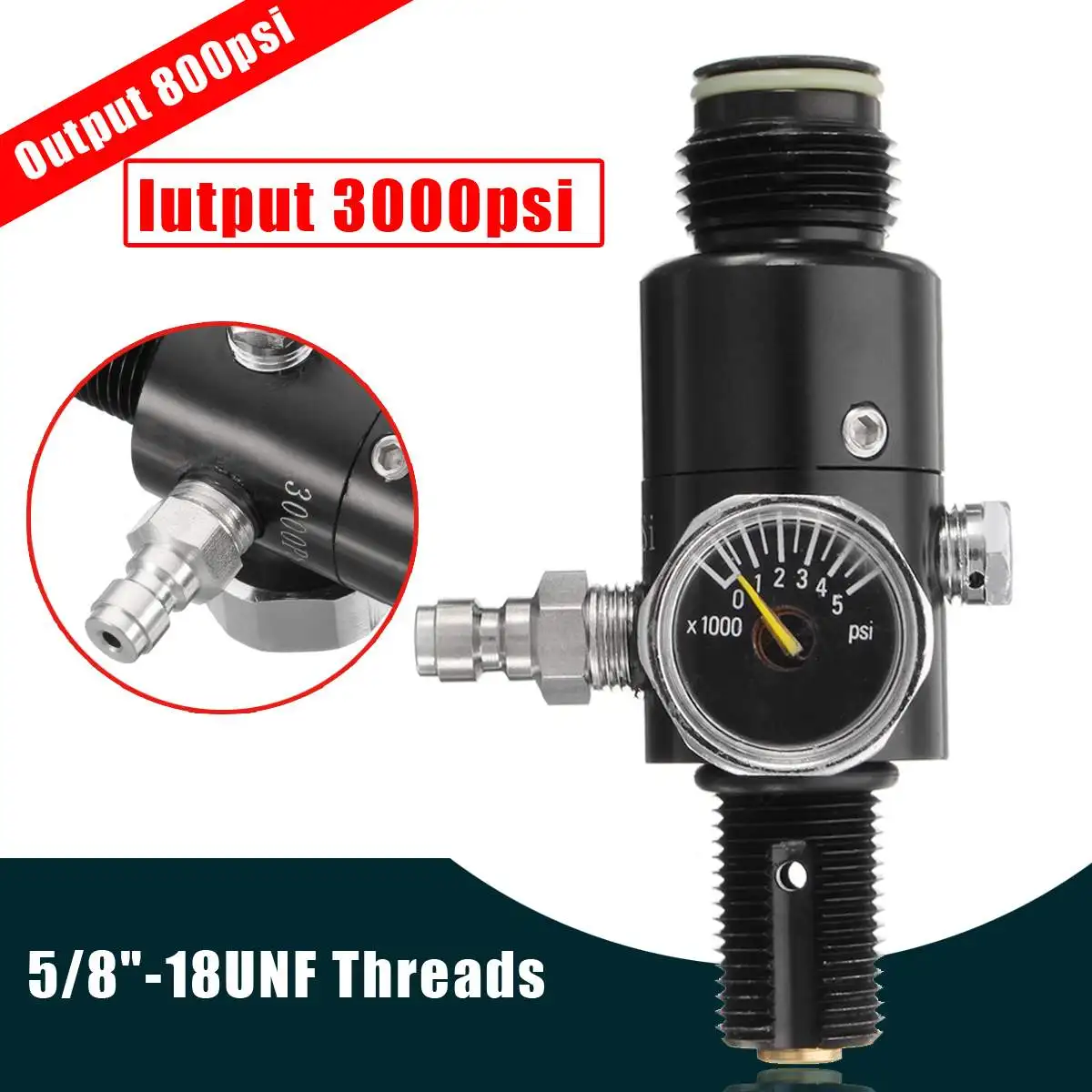 

5/8 ''-18UNF резьба Пейнтбольный клапан регулятор 3000psi HPA Воздушный бак Выходное давление 800psi подводный дыхательный аксессуар