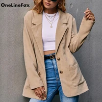 onelinefox autumn fashion button formal corduroy single breasted blazer loose causal solid long sleeve windbreaker jackets coat