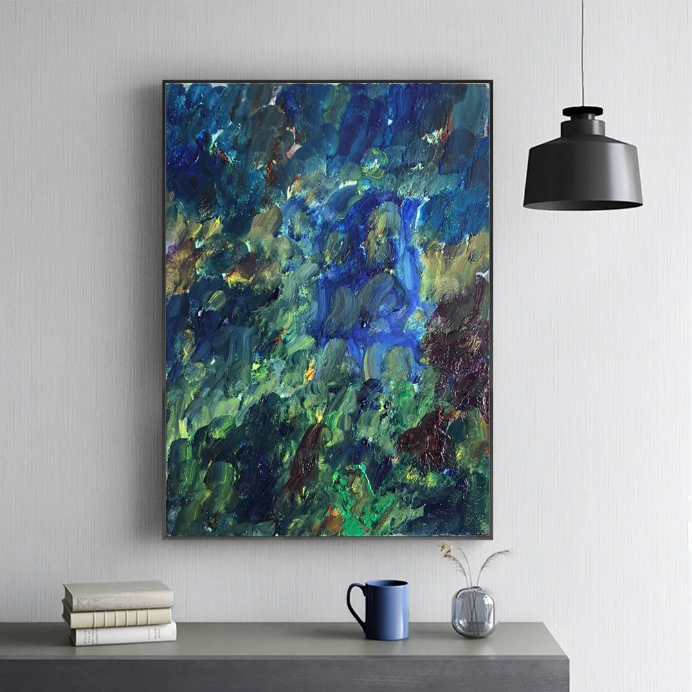 Скандинавская абстрактная живопись минималистичный декор синий цвет настенный