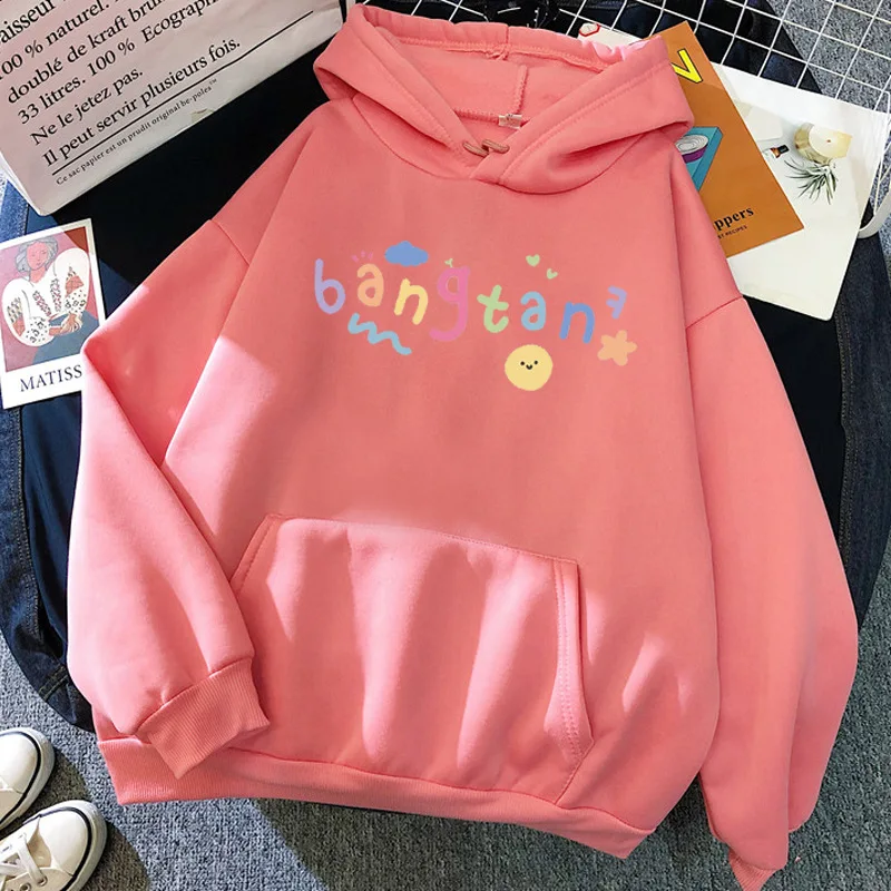 

Cute Color Letter Print Hoodie Fashion New Bangtan Boys Harajuku Style Hoodie Cartoon Print Sweatshirt Kawaii Ladies Jacket 2021