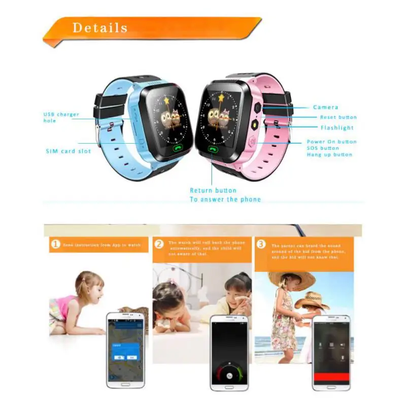 SOS Вызов расположение устройства трекер и камера Фонарик детские часы для