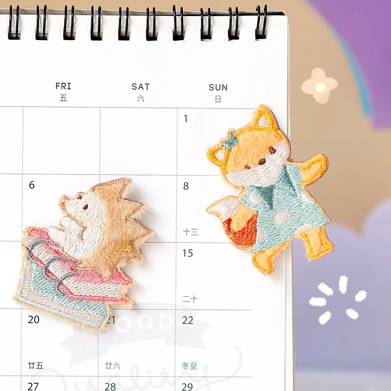 1 шт. Декоративные вышитые наклейки в виде кота лисы Ежика | Канцтовары для офиса и