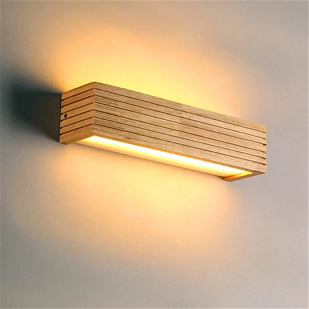 

Modern Led Lamp Oak Wooden Wall Lamp Nordic Solid Wood Mirror Wall Lights Sconce For Bedroom Bathroom Warm Light Wall Lamp