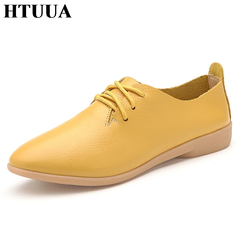 HTUUA/женские туфли-оксфорды из натуральной кожи Повседневная обувь на шнуровке с
