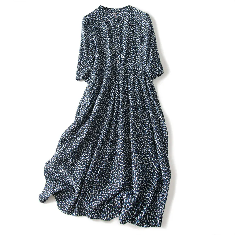 Тибетское зеленое платье средней длины из натурального шелка с маленьким бантом