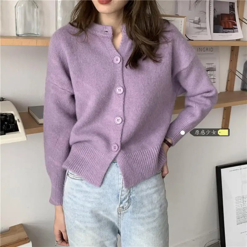 2021 Women Autumn Winter New Loose O-neck Cardigan Coats Female Solid Color Knitted Jackets Ladies Warm Sweater Overcoats P281 |