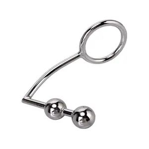 Latest Male Stainless Steel Anal Hook With Two Bead Anus Butt Plug Cock Penis Ring Chastity Devices Adult Bdsm Sex Toy Product