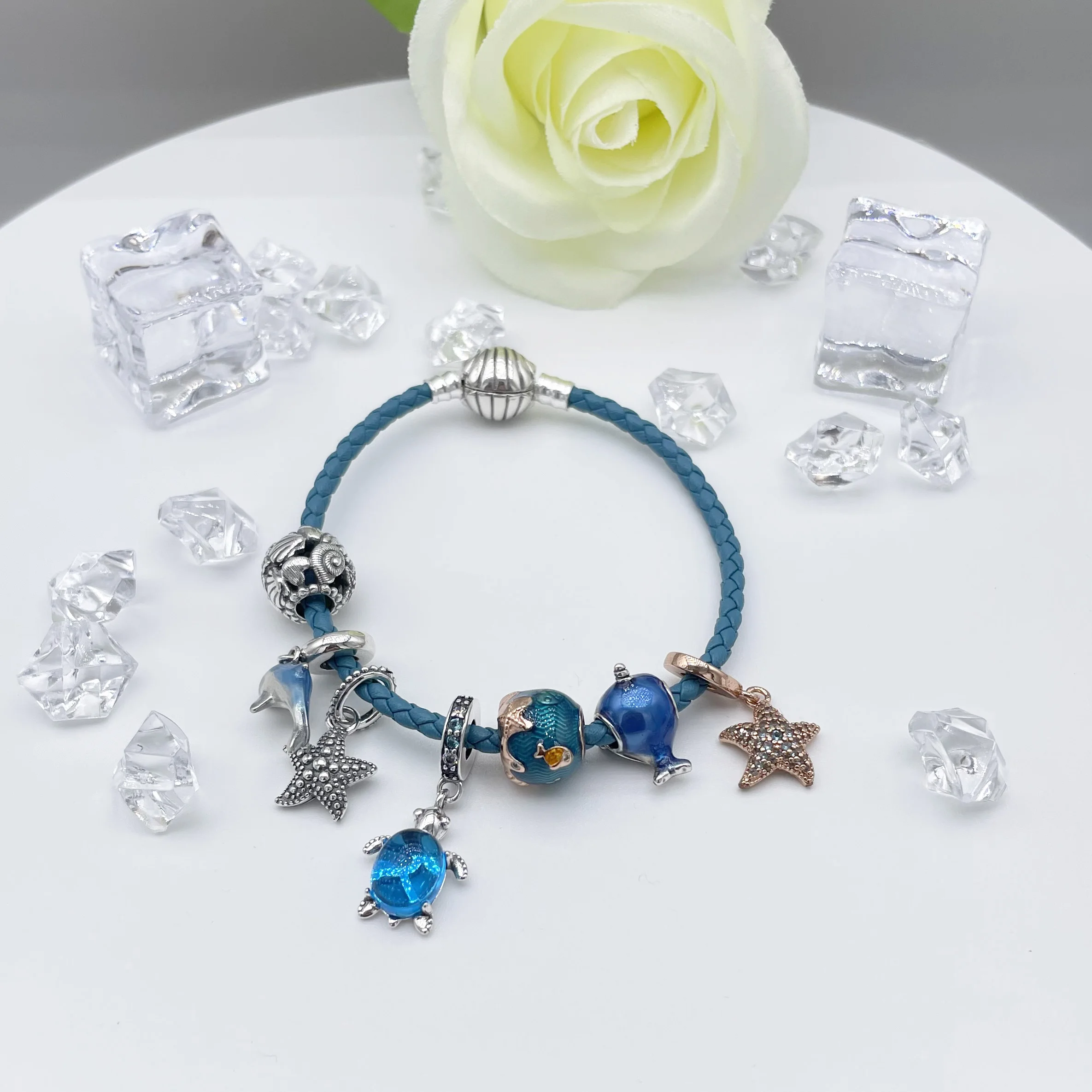 Новинка летняя стеклянная бусина-Шарм из серебра 925 пробы в виде черепахи морской