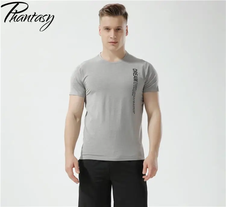 

Phantasy Summer Sports Casual T-Shirt Short Sleeve Running Fitness Men's Clothing Letter Print Plus Size Tee O-Neck Stretch Tops