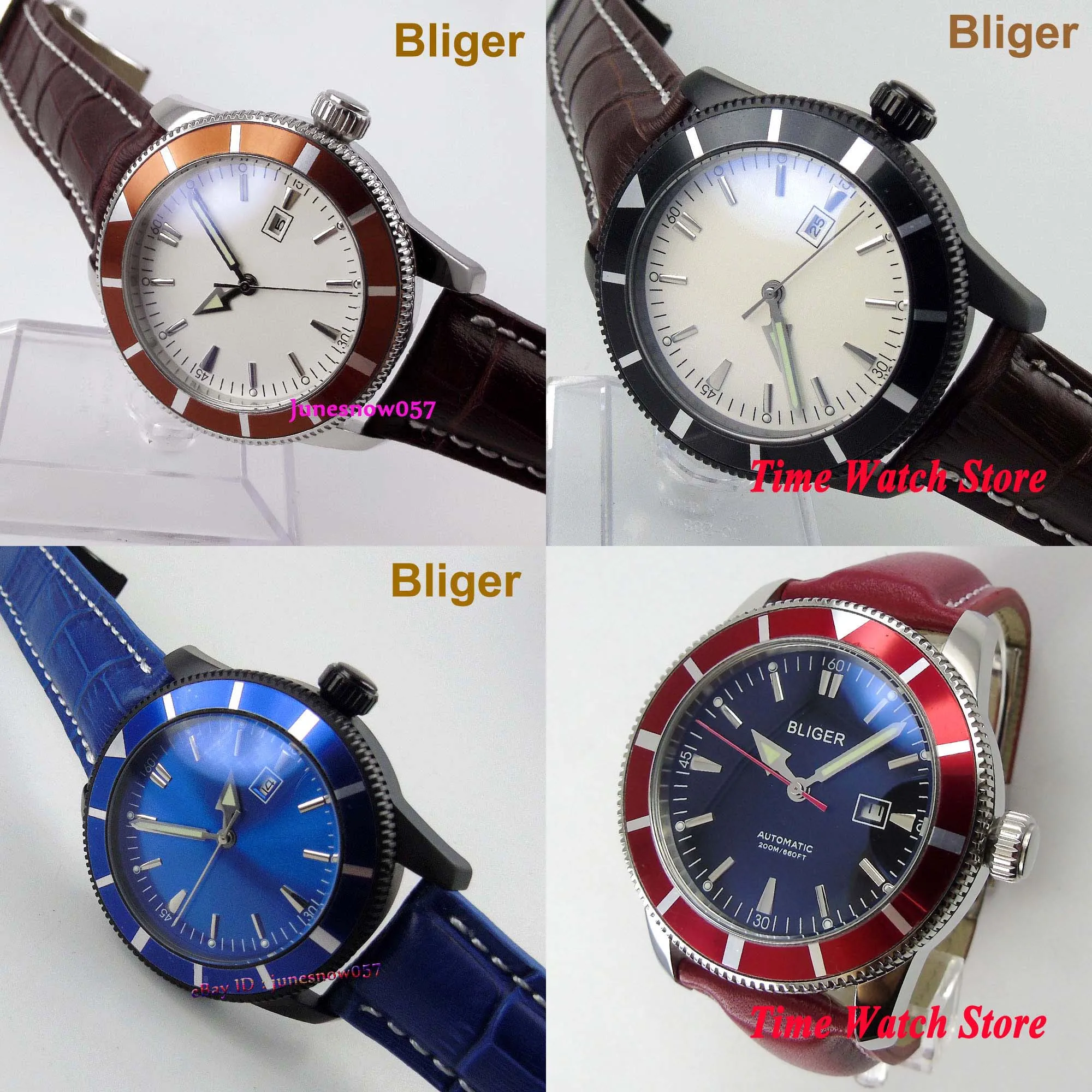 Фото Автоматические Мужские часы Bliger 46 мм с поливиниловым покрытием белый и синий