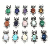 natural stone brooches owl shape alloy pendant crystal agates stone pendant charms for jewelry making necklace bracelet