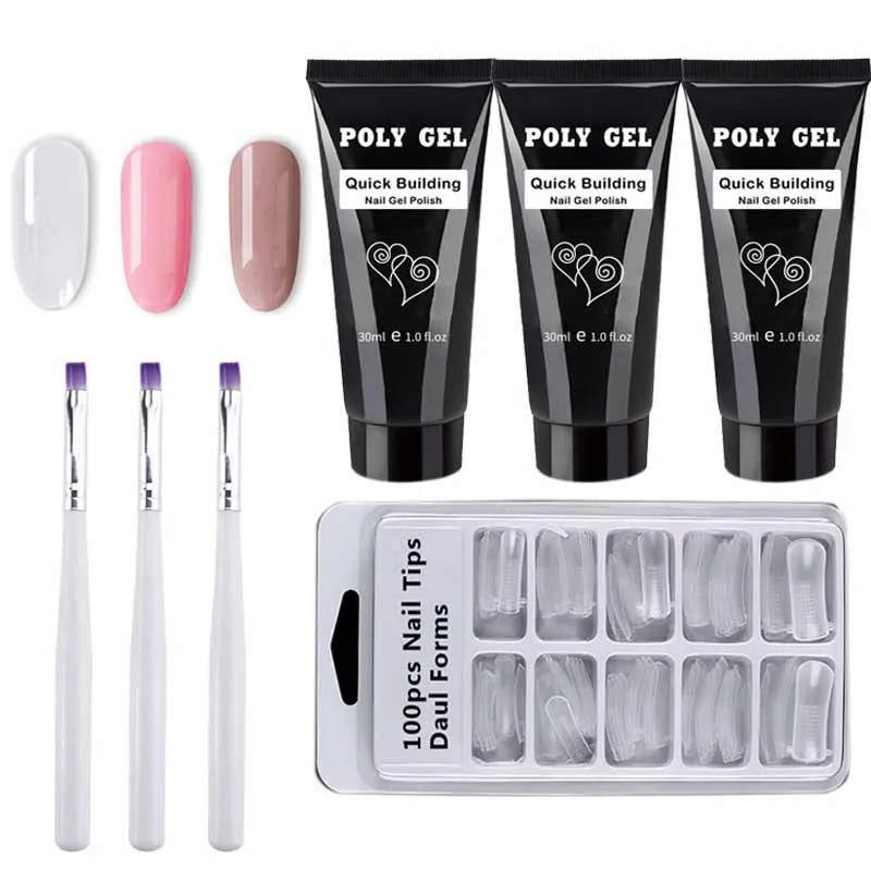 14 шт./компл. polygel набор для ногтей с лампой, а так же 30 г поли геля Soak Off гель для наращивания ногтей быстрое строительство Polygel с украшением в виде кристаллов; Прозрачная Жесткая Poli гель набор - Цвет: ZH56-051113