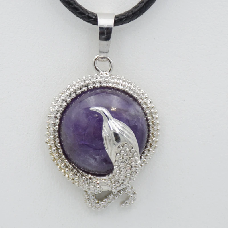 Круглый Кулон кварца из натурального камня и ожерелье с животным змеей розового