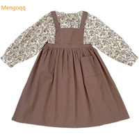 children girls autumn full sleeve flower top shirts solid off shoulder strap dress kids baby casual clothes set 2pcs 3 8y