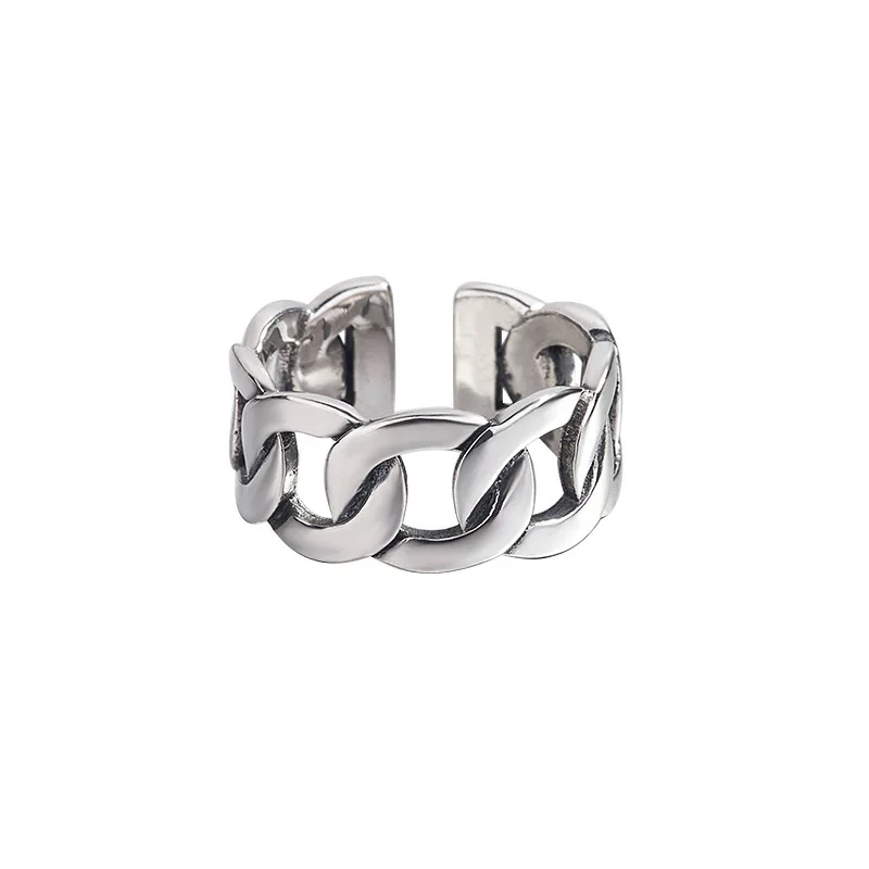

and Korean S925 Sterling Silver Ring female fashion personality simple Retro Old thick chain student opening food ring
