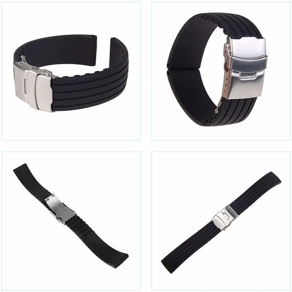 

18mm-24mm Reloj Hombre Silicone Rubber Watch Strap Deployment Buckle Waterproof Band Women's Watches Accessories