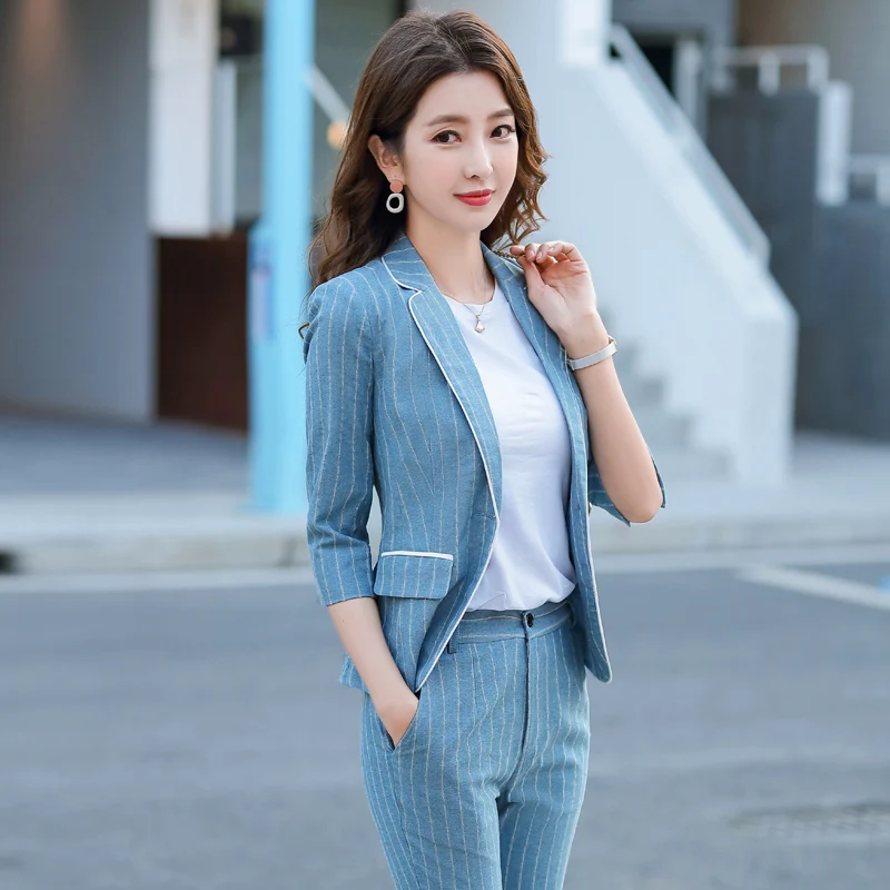 

striped Blazer And Pants Set For Women Conbinaison Femme 2 Piece Set Two Piece Outfits Suits Survetement Femme Matching Sets