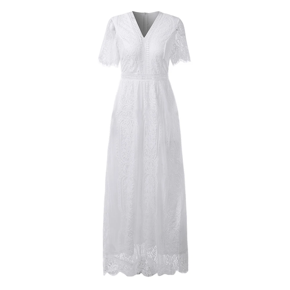 Женское длинное вечернее платье А-силуэта с V-образным вырезом и коротким рукавом