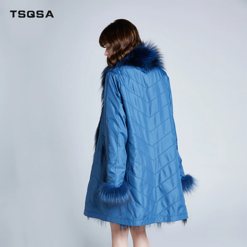 TSQSA Новая женская зимняя теплая шуба из натурального меха Двусторонняя Женская одежда из натурального Лисьего меха Повседневная Брендовая женская куртка TAC1924