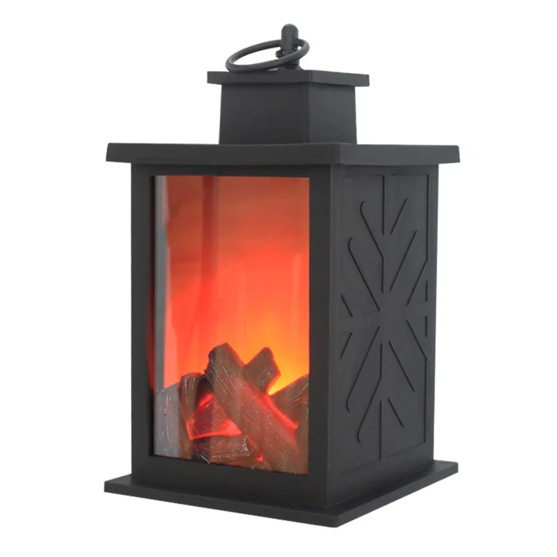 

Battery Operated Flame Lights Burning Charcoal Table Desk Light Flickering LED Bedside Night Lamp Hanging Camping Tent Lantern