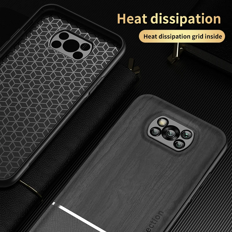 bionic wood grain mobile phone back case for xiaomi mi poco x3 nfc x 3 pro car magnetic adsorption ring bracket protection cover free global shipping