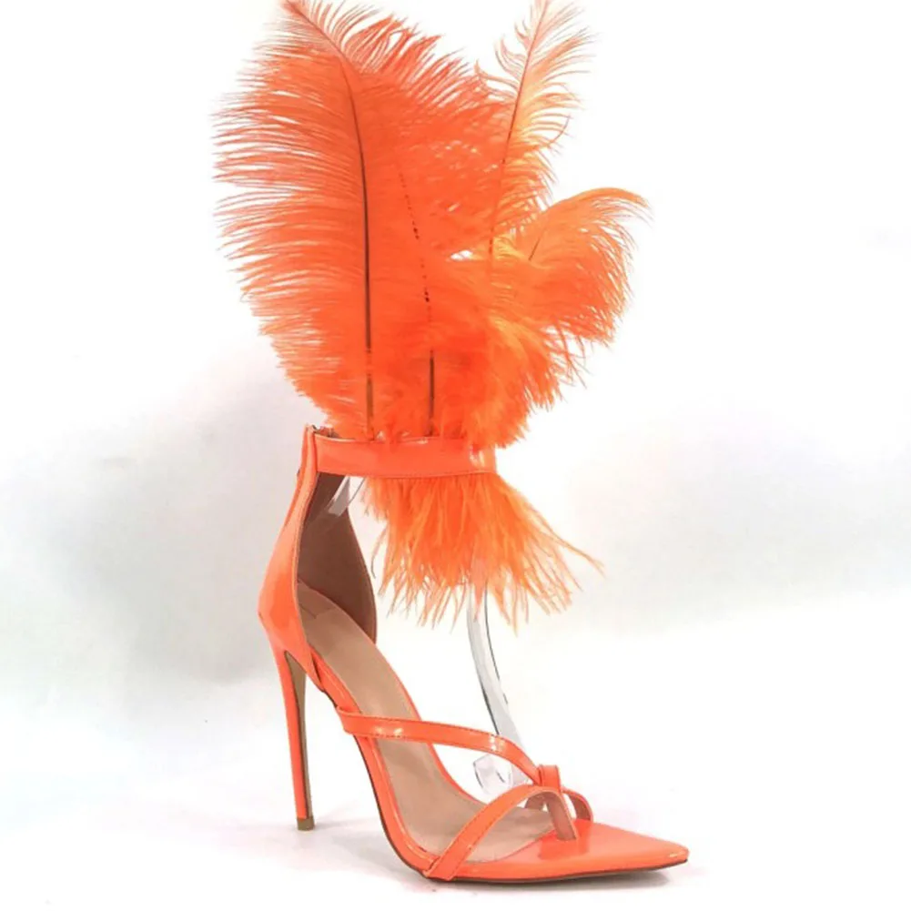 

RIBETRINI Brand Female Summer High Heels Open Toe Shoes Luxury Feather Stiletto Women Sandals New Design Sandals