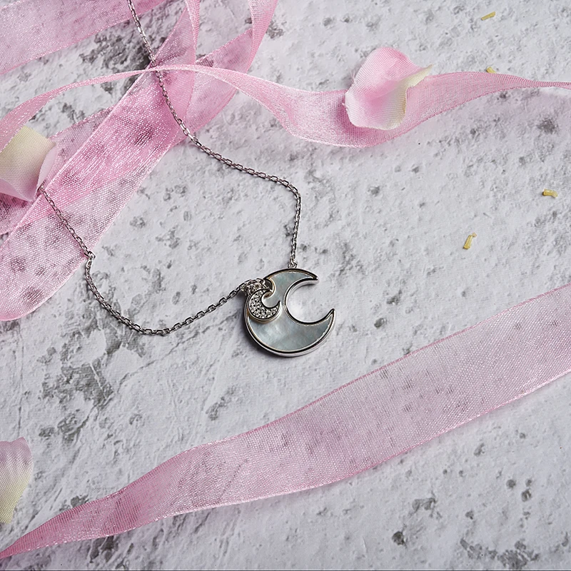 HYH Seashell Half Moon Necklace Trendy 925 Sterling Silver Shell Pendant Luxury Women Party Chain Choker Girl Fashion | Украшения и