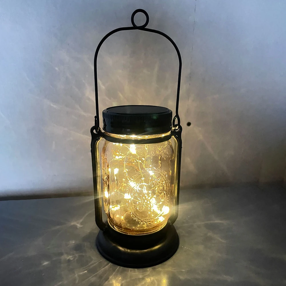 

2pcs Hanging Light Travel Decorative Portable Lantern With Handle Tent Vintage Style Outdoor Patio Solar Powered Camping Garden