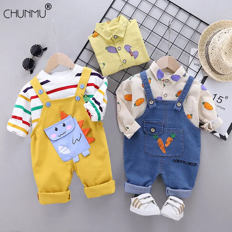 

Baby Boy's Clothes Baby Casual Sports Suit Autumn Kids Clothes Long Sleeve Carrot T-shirt + Denim Overalls Set Baby Denim Suit