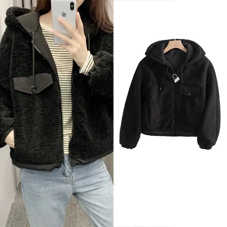 

2021 feminino korean abrigos mujer Winter women fur coat short solid color top za người phụ nữ áo khoác
