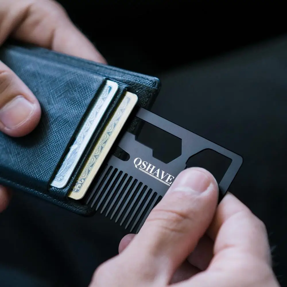 QSHAVE многофункциональная Расческа для бороды помещается в вашем кошельке(расческа, открывалка для бутылок, гаечный ключ, отвертка, лопасть ножа