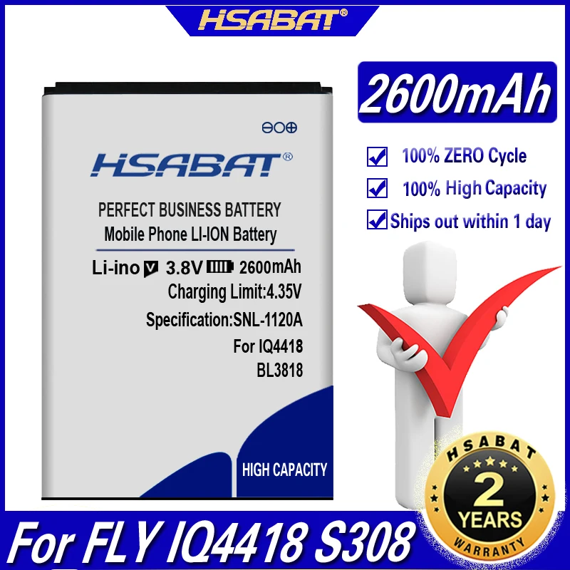 Аккумулятор HSABAT BL3818 2600 мАч для FLY IQ4418 IQ 4418 ERA Style 4 BL 3818 / Micromax S308|battery for|battery for flybatteries